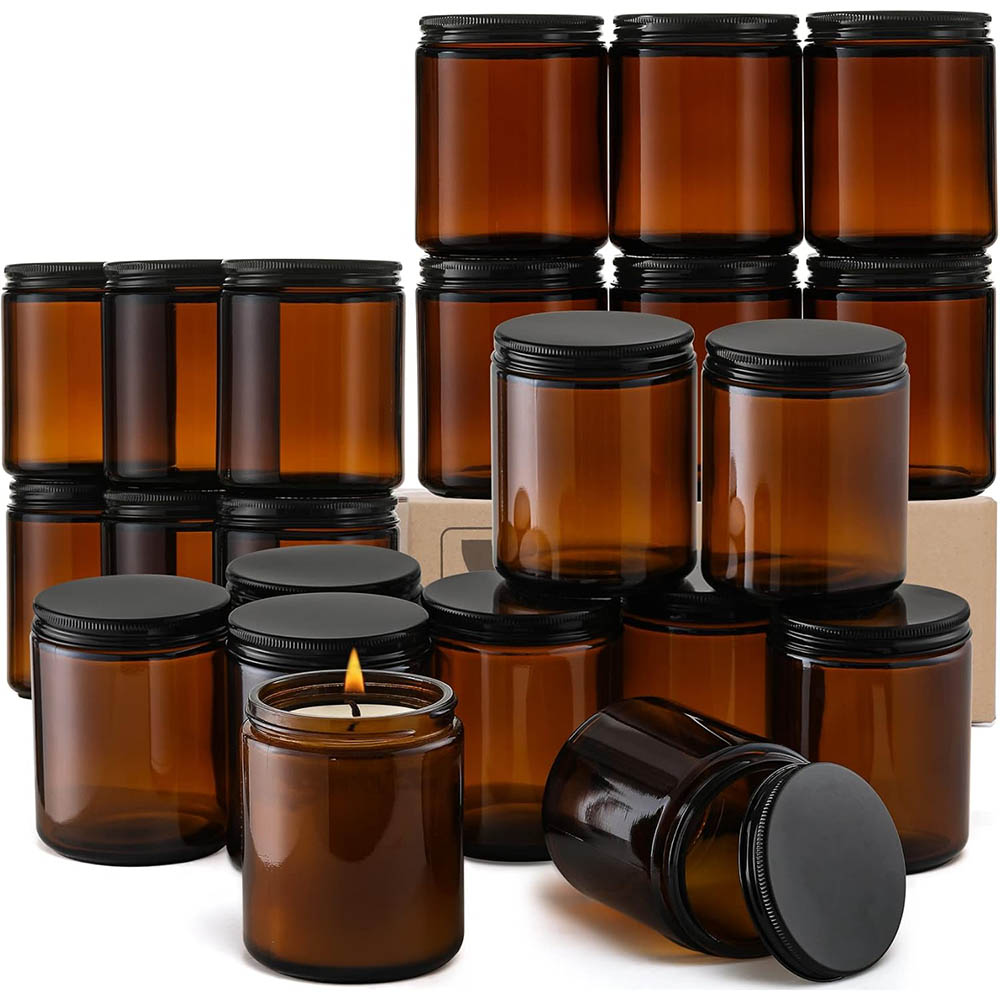 8oz Amber Glass Jars with Blac - Amber Jar Candle ulasan dan harga