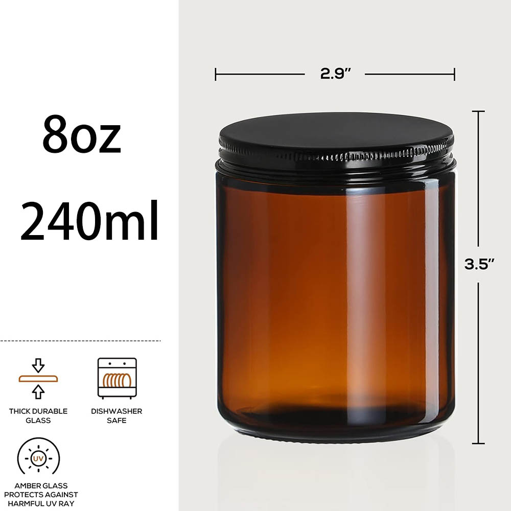 8oz Amber Glass Jars with Blac - Amber Jar Candle ulasan dan harga