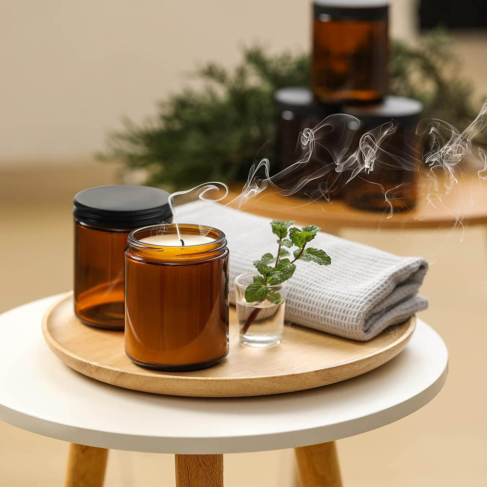 8oz Amber Glass Jars with Blac - Amber Jar Candle ulasan dan harga
