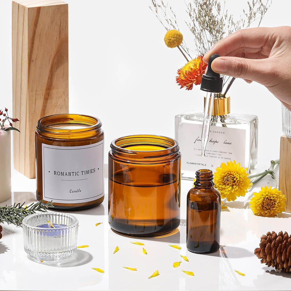 8oz Amber Glass Jars with Blac - Amber Jar Candle ulasan dan harga