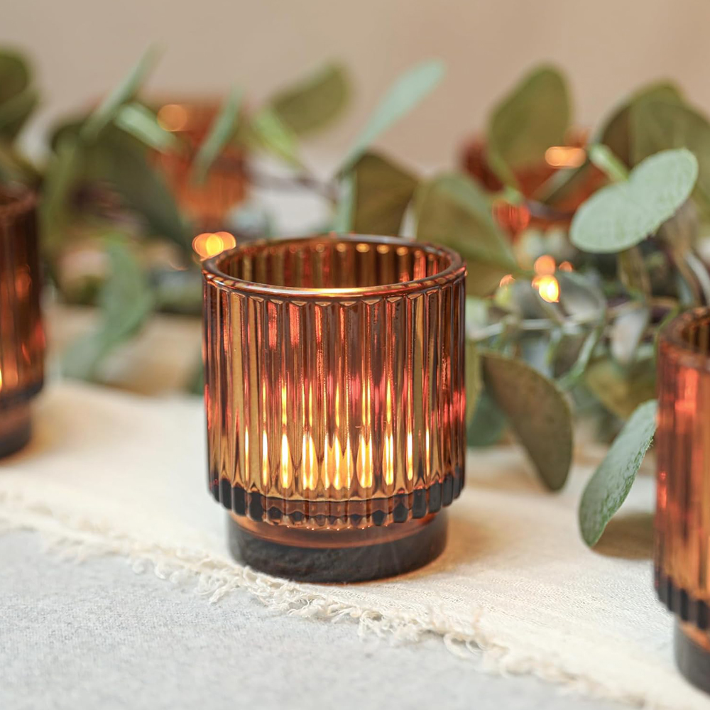 Vintage Ribbed Amber Glass Tea - Amber Jar Candle ulasan dan harga